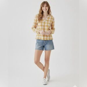 Pact Coastal Daily Gingham Top M Mustard Yellow Organic Double Gauze Cotton New